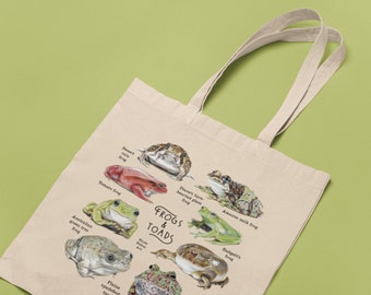 Frog Tote Bag with Frog and Toad Illustrations 100% Cotton Tote Bag Frog Gift Sustainable Frog Gift Bag