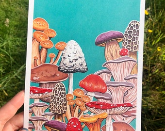 Mushroom Painting Print A5