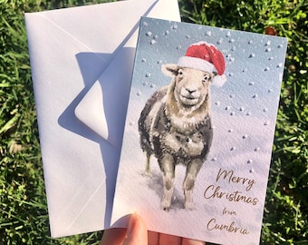 Cumbria Herdwick Sheep in Snow Christmas Card with Envelope