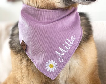 Lilac Corduroy Bandana with Name,Personalized Pet Bandana,Daisy Dog Bandana,Dog Lover Gift,Dog Birthday Gift,Spring Dog Scarf,Flower Bandana