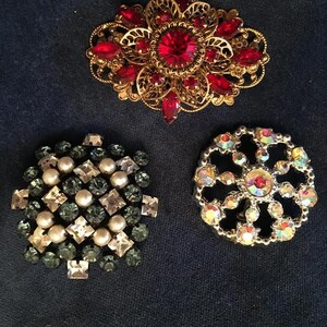 Vintage Rhinestone Brooches Set of Three Vintage Jewelry, Vintage Pins image 1