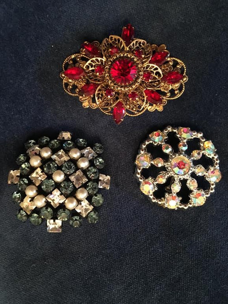Vintage Rhinestone Brooches Set of Three Vintage Jewelry, Vintage Pins image 1