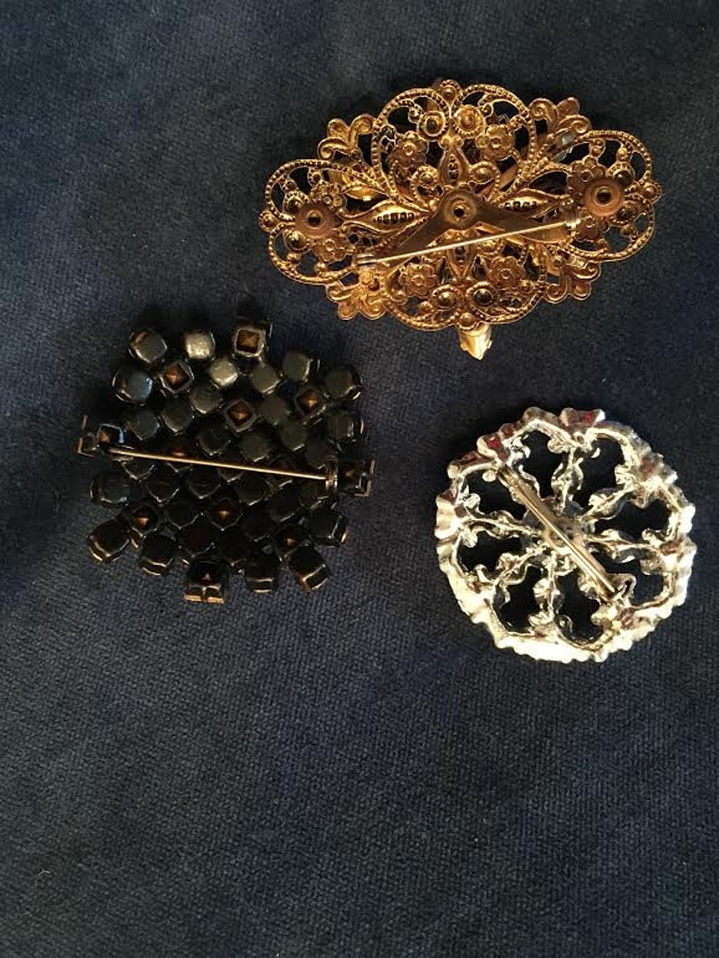 Vintage Rhinestone Brooches Set of Three Vintage Jewelry, Vintage Pins image 2