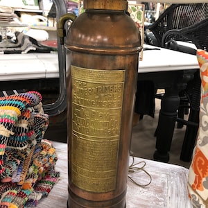 Antique Fire Extinguisher Lamp, Antique Fireman’s Memoribilia, Vintage Lamps and Home Decor, Knight & Thomas Antique Fire Extinguisher