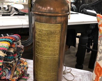 Antique Fire Extinguisher Lamp, Antique Fireman’s Memoribilia, Vintage Lamps and Home Decor, Knight & Thomas Antique Fire Extinguisher