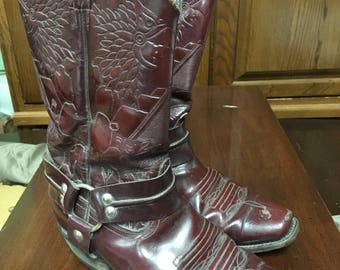 Men's Vintage Hand Tooled Cowboy Boots Made in Mexico