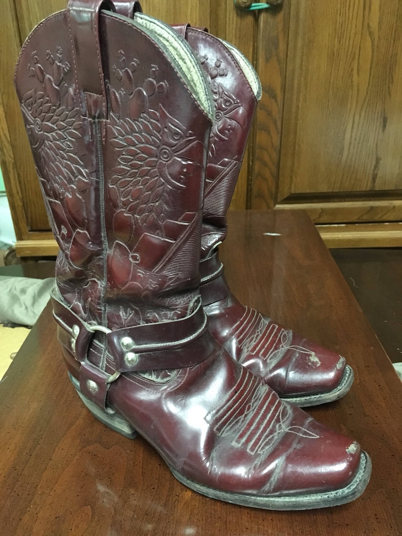 Men's Vintage Hand Tooled Cowboy Boots Made in Mexico Etsy