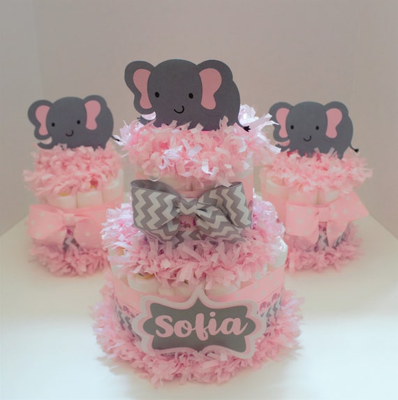 baby girl elephant diaper cake