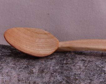 Curved Eating Spoon, Hand-Carved Cherry Wood - 7 Inches - Hand-Made, Sustainably Sourced