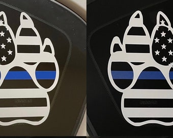Personalized Thin Blue Line Paw Print Decal / Police Dog Decal / Custom K9 decal / K9 Unit Decal / Reverse USA Flag