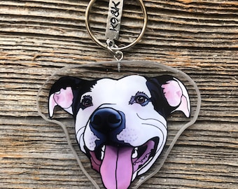 Llavero de perro personalizado (SOLO CABEZA) / Llavero de perro personalizado / Llavero con retrato de mascota / Llavero K9 / Memorial de mascota