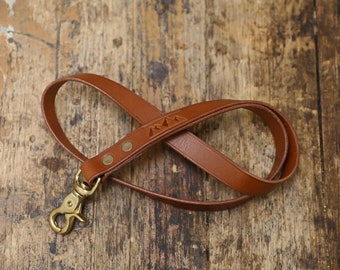 ID Holder with Brass Clip Brown Personalised Leather Lanyard