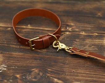 Brown Leather Dog Collar & Lead, Personalised Dog Gift Set