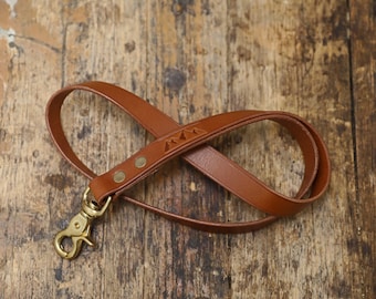 Whiskey Brown Personalised Leather Lanyard, ID Holder with Brass Clip