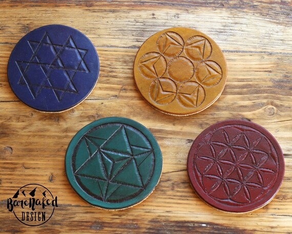 Coaster - Star of David - SET OF 2 - Leather or Stitched Cork Coaster - Star of David - SET OF 2 - Leather or Stitched Cork