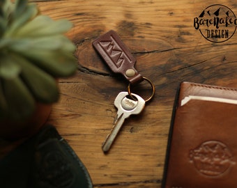 Leather Logo Keyfob - Brown Keyring - Simple Keyring - Personalised -100% Leather Hand Made