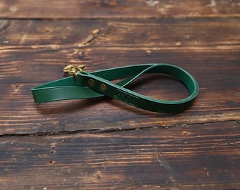 Green Personalised Leather Lanyard, ID Holder with Brass Clip