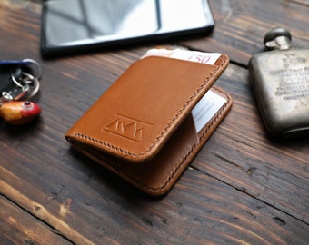 Whiskey Brown Men's Personalised Minimalist Wallet, Handstitched from Italian Vegetable Tanned Leather