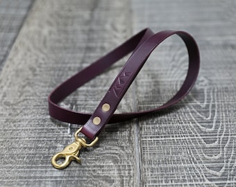 Purple Personalised Leather Lanyard, ID Holder with Brass Clip