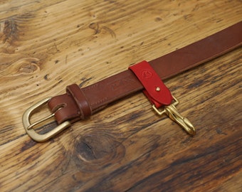 Handmade Leather Belt Clip Key Chain in Red Made From Italian Vegetable Tanned Leather