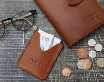 Minimalist Whiskey Brown Leather Personalised Business Card and Credit Card Wallet Handmade From Premium Italian Leather