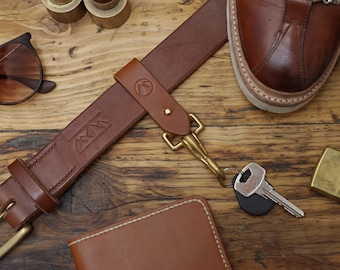 Handmade Leather Belt Clip Key Chain in Whiskey Brown Made From Italian Vegetable Tanned Leather