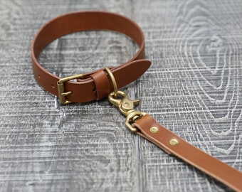 Whiskey Brown Leather Dog Collar & Lead, Personalised Dog Gift Set