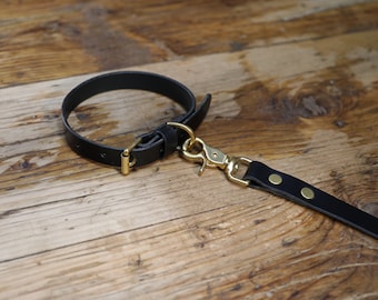 Black Leather Dog Collar & Lead, Personalised Dog Gift Set