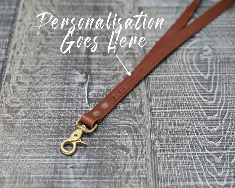ID Holder with Brass Clip Brown Personalised Leather Lanyard