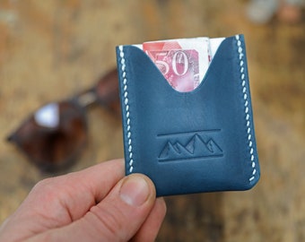 Minimalist Blue Leather Personalised Business Card and Credit Card Wallet Handmade From Premium Italian Leather
