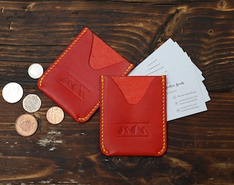 Minimalist Red Leather Personalised Business Card and Credit Card Wallet Handmade From Premium Italian Leather