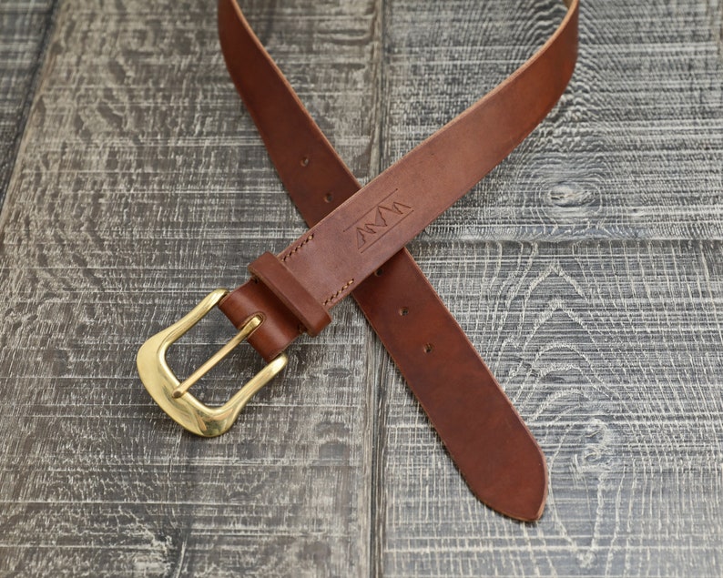 Brown Handmade Oak Bark Men/'s Leather Belt Hand-Stitched