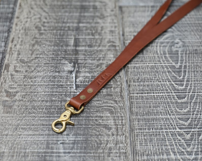 ID Holder with Brass Clip Brown Personalised Leather Lanyard