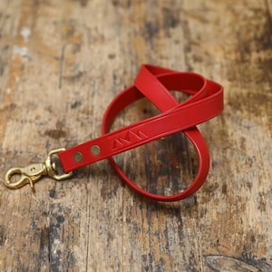 Red Personalised Leather Lanyard, ID Holder with Brass Clip