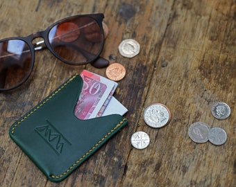 Minimalist Green Leather Personalised Business Card and Credit Card Wallet Handmade From Premium Italian Leather