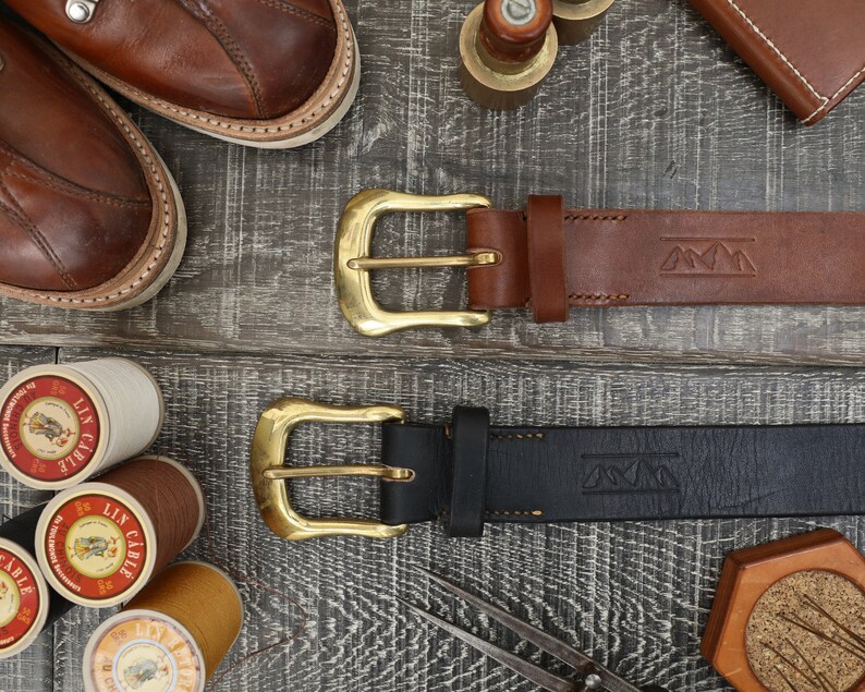 Brown Handmade Oak Bark Men/'s Leather Belt Hand-Stitched