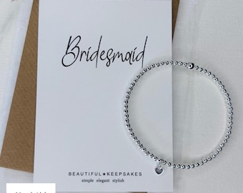 Bridesmaid Proposal Gift: Silver Beaded Bracelet with Charm