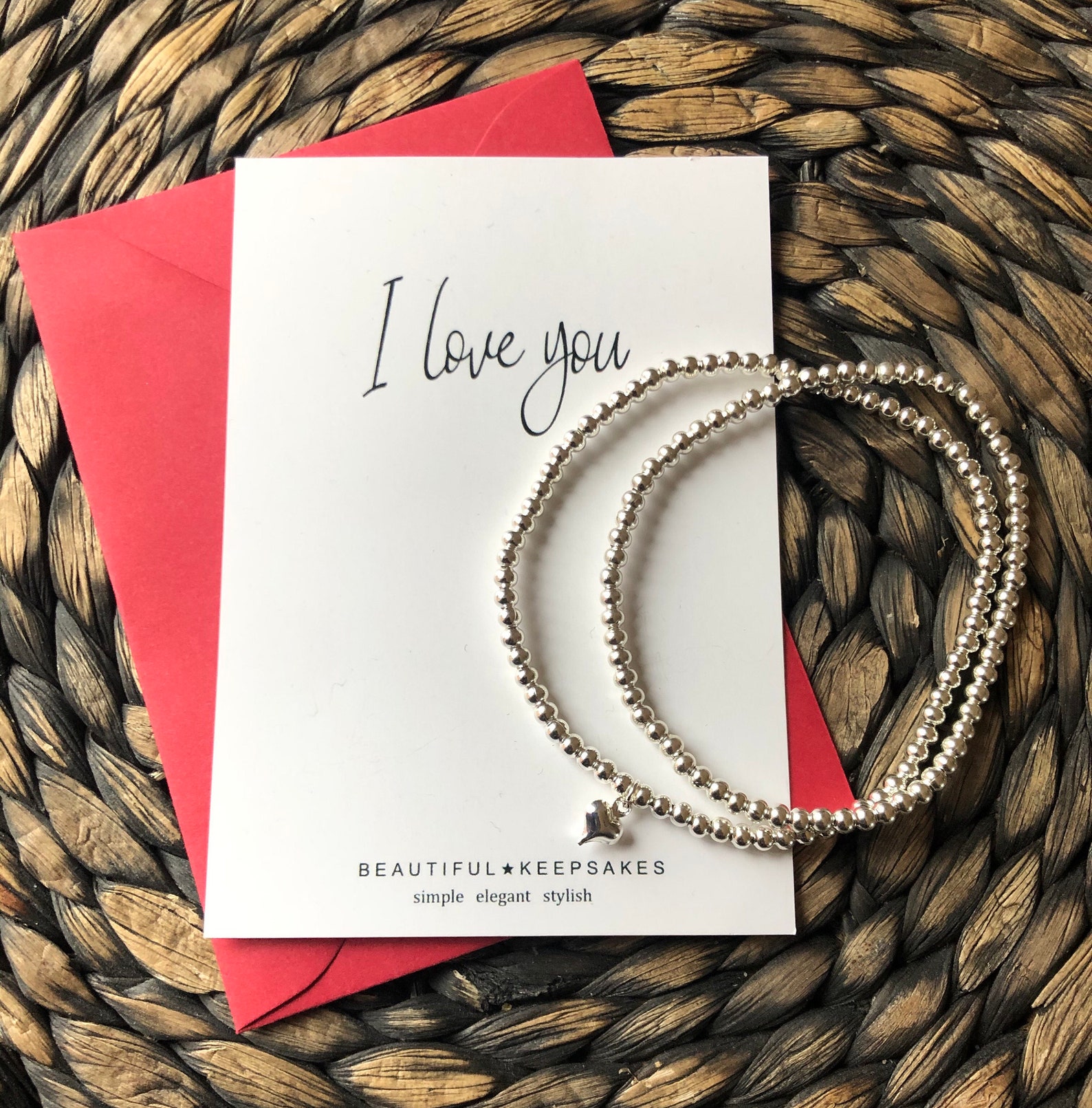 I love you Bracelet Silver Heart Bracelet Beaded Stacking Etsy