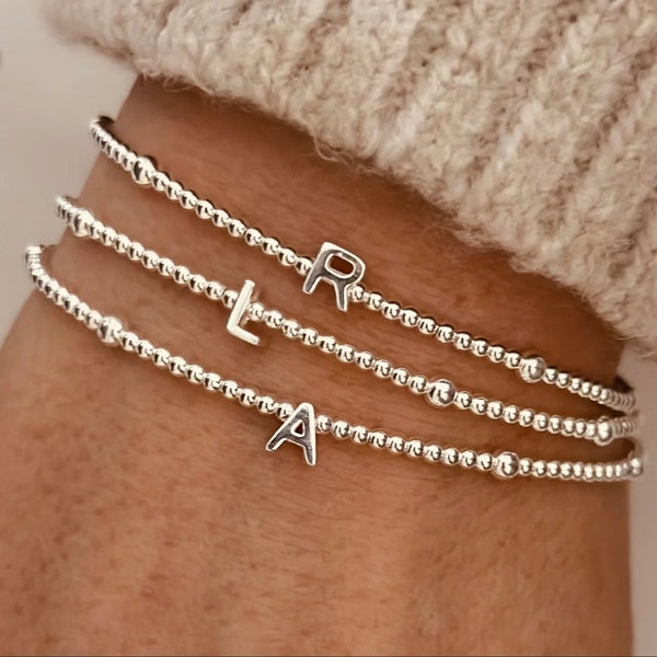 Personalised Initial Bracelet | Sterling Silver Bead Stretch Bracelet | Letter Bracelet | Personalised Gift | Initial Bracelet | Friendship