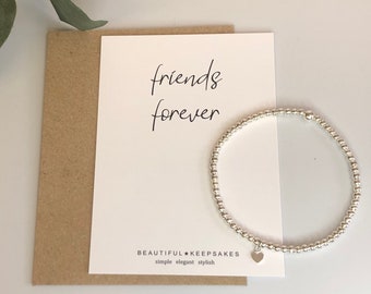 Silver Beaded Bracelet | Friendship Gift with Heart Charm