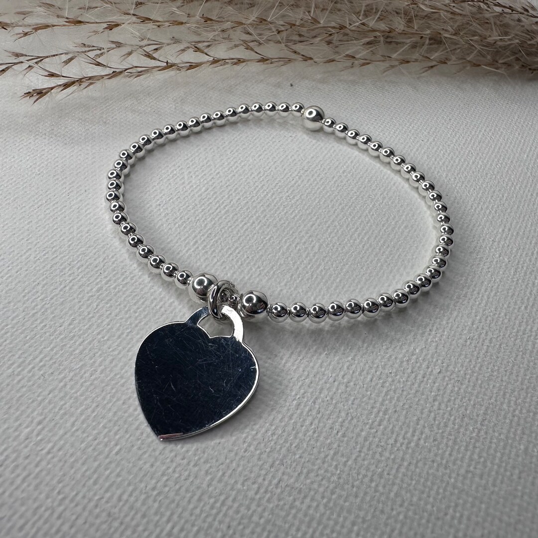 Heart Tag Silver Bracelet Sterling Silver Bracelet Heart Tag Charm