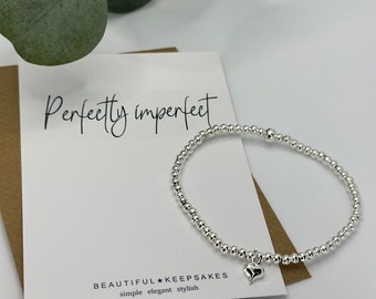 Silver Plated Beaded Bracelet | Heart Charm, Friendship Gift