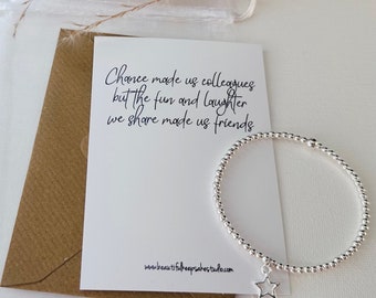 Chance Made us Colleagues | Leaving Retirement Gift | Silver Beaded Bracelet with Charm