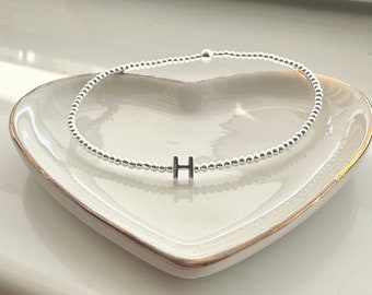 Personalised Initial Bracelet | Sterling Silver Bead Stretch Bracelet | Letter Bracelet | Personalised Gift | Initial Bracelet | Friendship