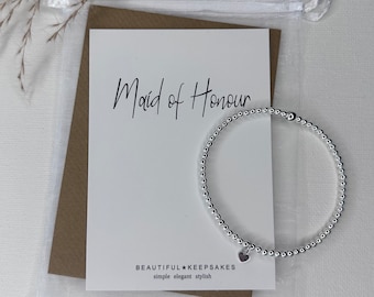 Maid of Honour Gift | Silver Heart Charm Beaded Bracelet