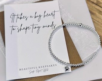 Teacher Gift Bracelet | Silver Plated Beaded Charm