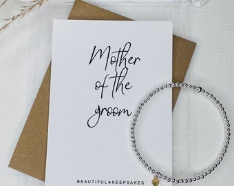 Mother of the Groom Gift | Silver Heart Bracelet | Beaded Stacking Bracelets | Stackable Bracelets | Thank you Gift | Wedding Day Thank you