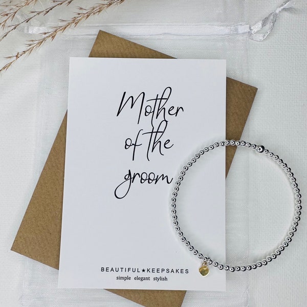 Mother of the Groom Gift | Silver Heart Bracelet | Beaded Stacking Bracelets | Stackable Bracelets | Thank you Gift | Wedding Day Thank you