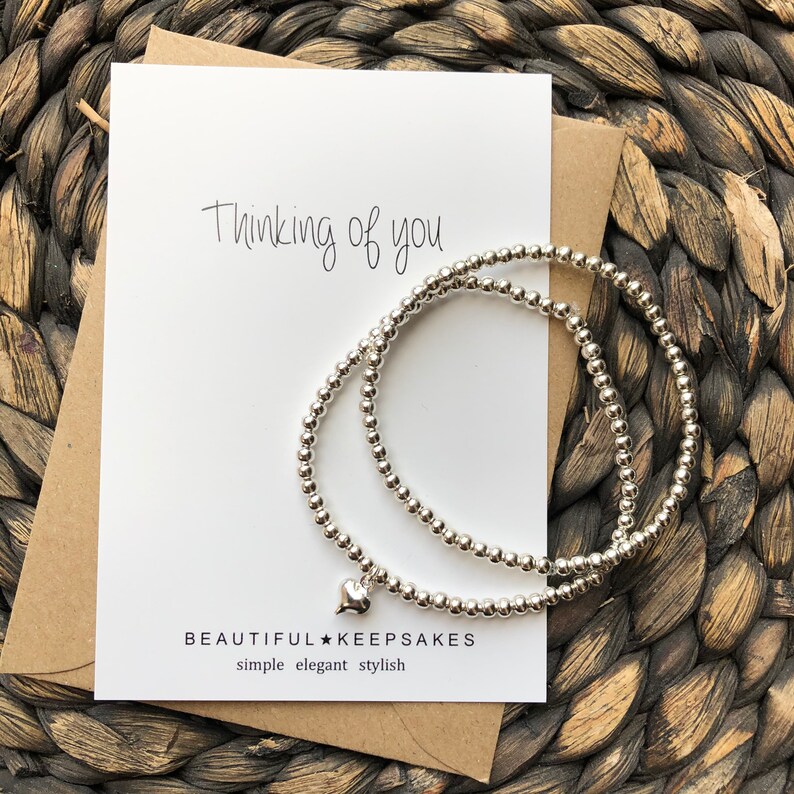 Thinking of you Silver Heart Bracelet Beaded Stacking  Etsy