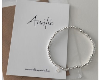 Auntie Bracelet Gift Set | Silver Heart Bracelet | Beaded Stacking Bracelets | Stackable Bracelets | Thank you Gift | Wedding Day Thank you